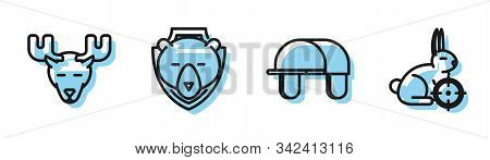 Set Line Hunter Hat, Moose Head With Horns, Bear Head On Shield And Hunt On Rabbit With Crosshairs I