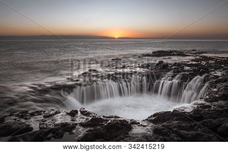 El Bufadero, Unique Pool At Gran Canaria Coastline At The Sunrise