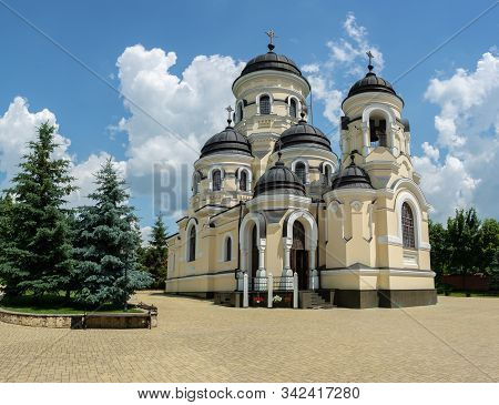 Capriana Monastery In Moldova. View Of The Winter Church Of St George In Neo-byzantine Style