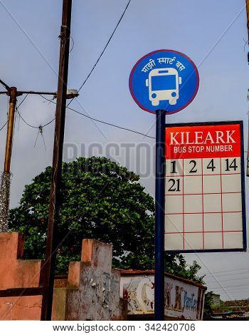 Aurangabad, Maharashtra, India - August 15 2019 : Smart City Bus Stop Sign