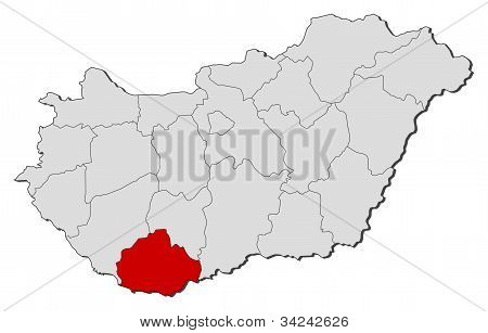 Mapa da Hungria, Baranyan destacada