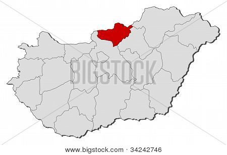 Map Of Hungary, Nógrád Highlighted