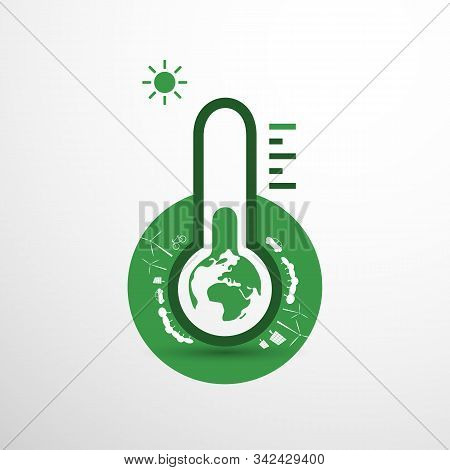 Global Warming, Ecological Problems And Solutions - Thermometer Icon Design Concept