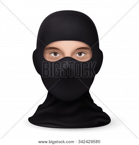 Mask On The Face Balaclava Snowboarding Or Mountain Skiing Protective Wear On White Backdrop. Symbol