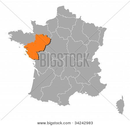 法国，用者自付 De La 卢瓦尔河谷地图突出显示