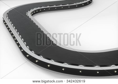 Black Moving Conveyor Belt , Black Background, 3D Rendering.