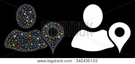 Glowing Mesh Geo Targeting Icon With Glitter Effect. Abstract Illuminated Model Of Geo Targeting. Sh