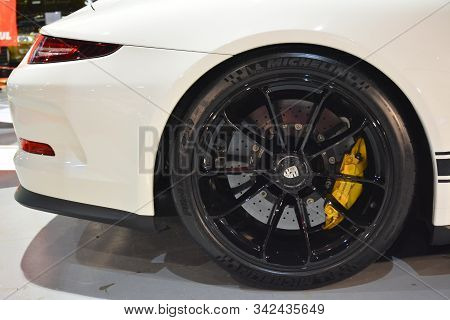 Pasay, Ph - Nov. 16: Porsche Sports Car Wheel At Manila Auto Salon On November 16, 2019 In Smx Conve