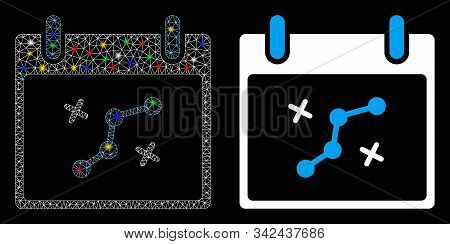 Bright Mesh Path Points Calendar Day Icon With Glare Effect. Abstract Illuminated Model Of Path Poin