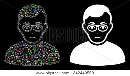 Glowing Mesh Downer Icon With Sparkle Effect. Abstract Illuminated Model Of Downer. Shiny Wire Frame