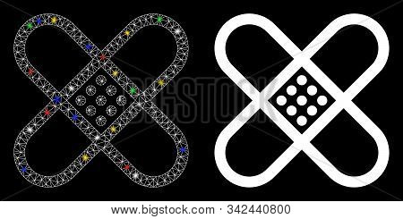 Glowing Mesh Patch Icon With Lightspot Effect. Abstract Illuminated Model Of Patch. Shiny Wire Frame