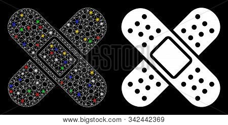 Flare Mesh Bandage Icon With Glow Effect. Abstract Illuminated Model Of Bandage. Shiny Wire Frame Tr