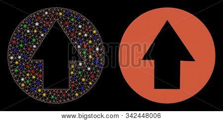 Flare Mesh Up Direction Icon With Glow Effect. Abstract Illuminated Model Of Up Direction. Shiny Wir
