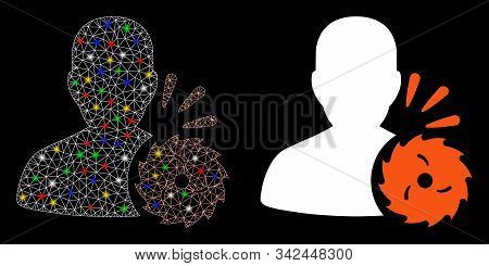 Glossy Mesh Body Execution Icon With Lightspot Effect. Abstract Illuminated Model Of Body Execution.