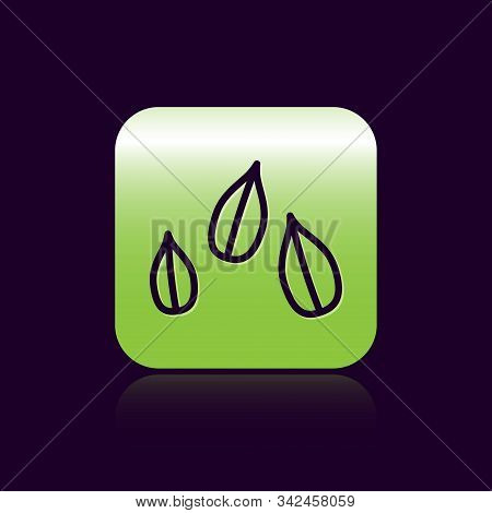Black Line Sesame Seeds Icon Isolated On Black Background. Green Square Button. Vector Illustration