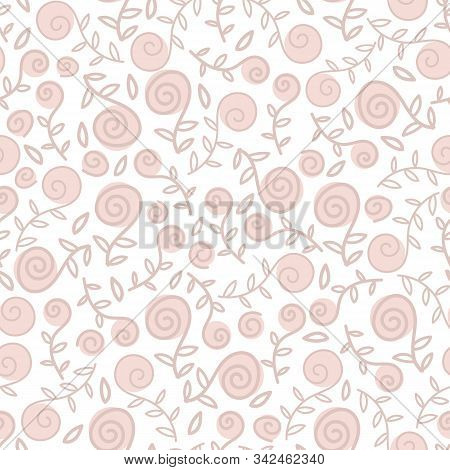 A Seamless Vector Pattern With Pastel Doodle Rose Flowers On A White Background. Girly Desorative Su