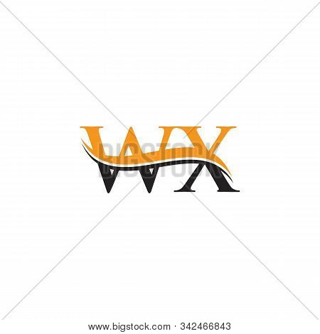 Initial Wx Letter Linked Logo. Creative Letter Wx Logo Vector With Blue And Grey Colors. Wx Logo Des