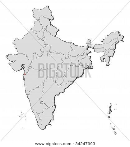 Karte von Indien, Dadra und Nagar Haveli hervorgehoben