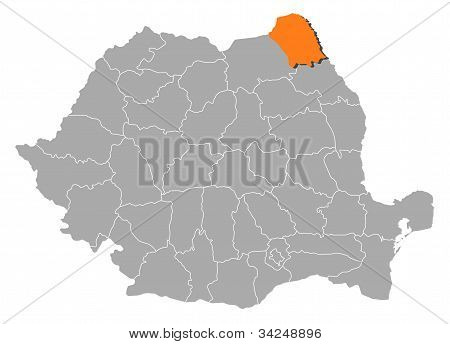 Mappa di Romania, Botosani evidenziata