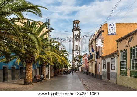 Santa Cruz De Tenerife, Canary Islands, Spain - Desember 6, 2018: The Tower Of Church Of The Immacul