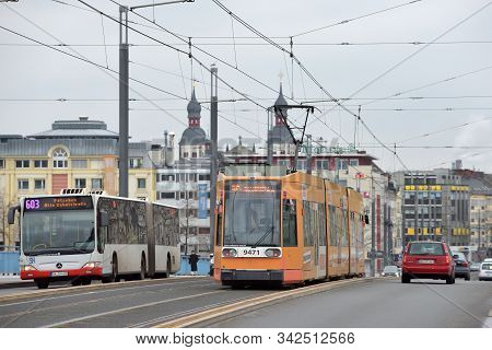 Bonn, Germany - December 27: Public Transportation On Street Of Bonn On December 27, 2019