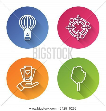 Set Line Hot Air Balloon, Target Sport For Shooting Competition, Hand Holding Playing Cards And Cott
