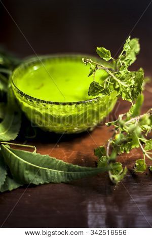 Hair Remedy Of All-purpose Ayurvedic Medicinal Herb I.e. Neem Or Nim Or Indian Lilac In A Glass Bowl