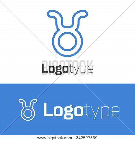Blue Line Taurus Zodiac Sign Icon Isolated On White Background. Astrological Horoscope Collection. L