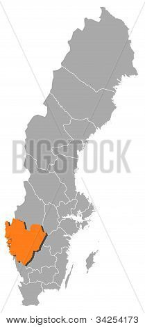 Map Of Sweden, Västra Götaland County Highlighted
