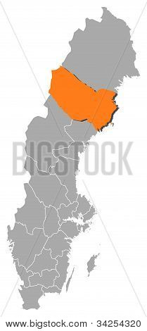 Map Of Sweden, Västerbotten County Highlighted