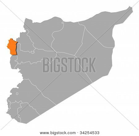 Karte von Syrien, Latakia hervorgehoben