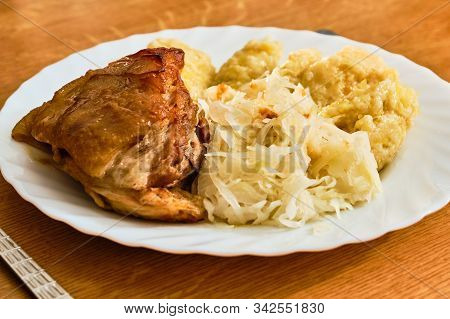 Traditional Czech Tasty Roast Pork Knuckle Meat - Pecene Veprove Koleno - With Furry Dumplings -chlu