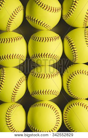 Fastpitch Softball Balls Close Up With Nobody.