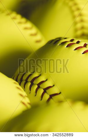 Fastpitch Softball Balls Close Up With Nobody.