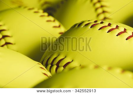 Fastpitch Softball Balls Close Up With Nobody.
