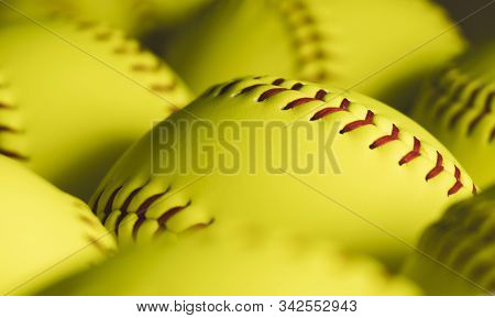 Fastpitch Softball Balls Close Up With Nobody.