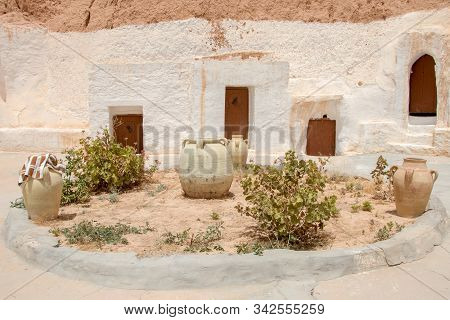 Matmata, Tunisia - July 22, 2018: Courtyard Of Berber Underground Dwellings, Matmata, Tunisa