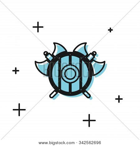 Black Medieval Shield With Crossed Axes Icon Isolated On White Background. Battle Axe, Executioner A