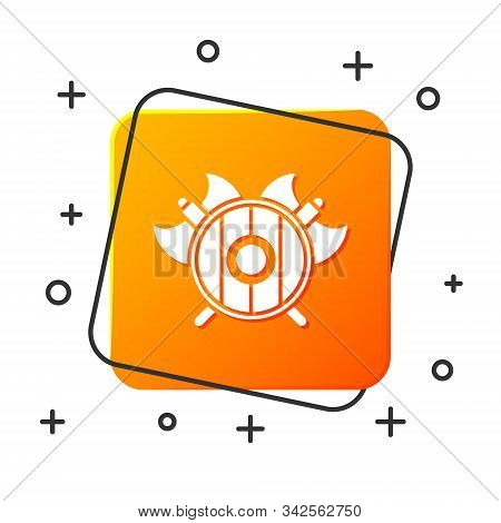 White Medieval Shield With Crossed Axes Icon Isolated On White Background. Battle Axe, Executioner A