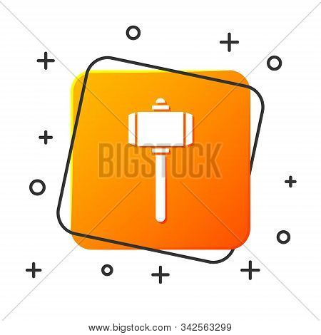 White Battle Hammer Icon Isolated On White Background. Orange Square Button. Vector Illustration