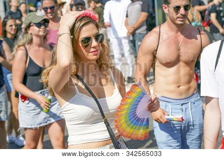 The Annual Parade Lgbt. Gay And Lesbians Walking In The Gay Pride Parade. Parade Of Tolerance. Rainb