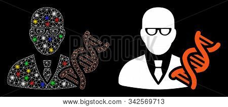 Flare Mesh Genetic Engineer Icon With Sparkle Effect. Abstract Illuminated Model Of Genetic Engineer