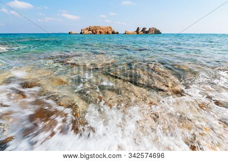 View On Beautiful Vai Palm Beach At Eastern Part Of Crete Island. Greece Europe.