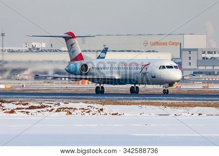Frankfurt / Germany - December 8, 2012: Austrian Airlines Fokker 100 Oe-lvj Passenger Plane Departur