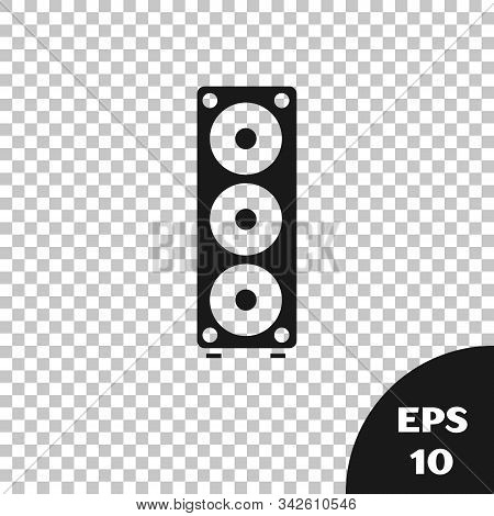 Black Stereo Speaker Icon Isolated On Transparent Background. Sound System Speakers. Music Icon. Mus