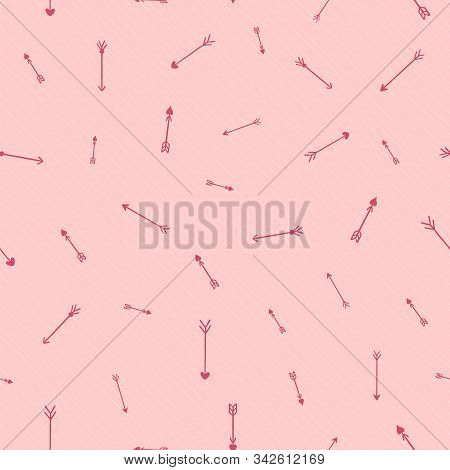 Vector Pink Hand Drawn Arrows Seamless Pattern For Valentines Day