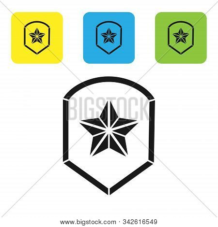 Black Police Badge Icon Isolated On White Background. Sheriff Badge Sign. Shield With Star Symbol. S
