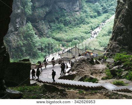 Chongqing , China - December 8, 2019 : Three Natural Bridges National Geopark (tian Keng San Qiao) I