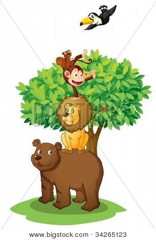 illustrazione degli animali sotto l'albero bianco