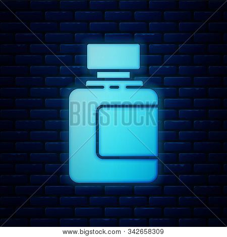 Glowing Neon Sauce Bottle Icon Isolated On Brick Wall Background. Ketchup, Mustard And Mayonnaise Bo